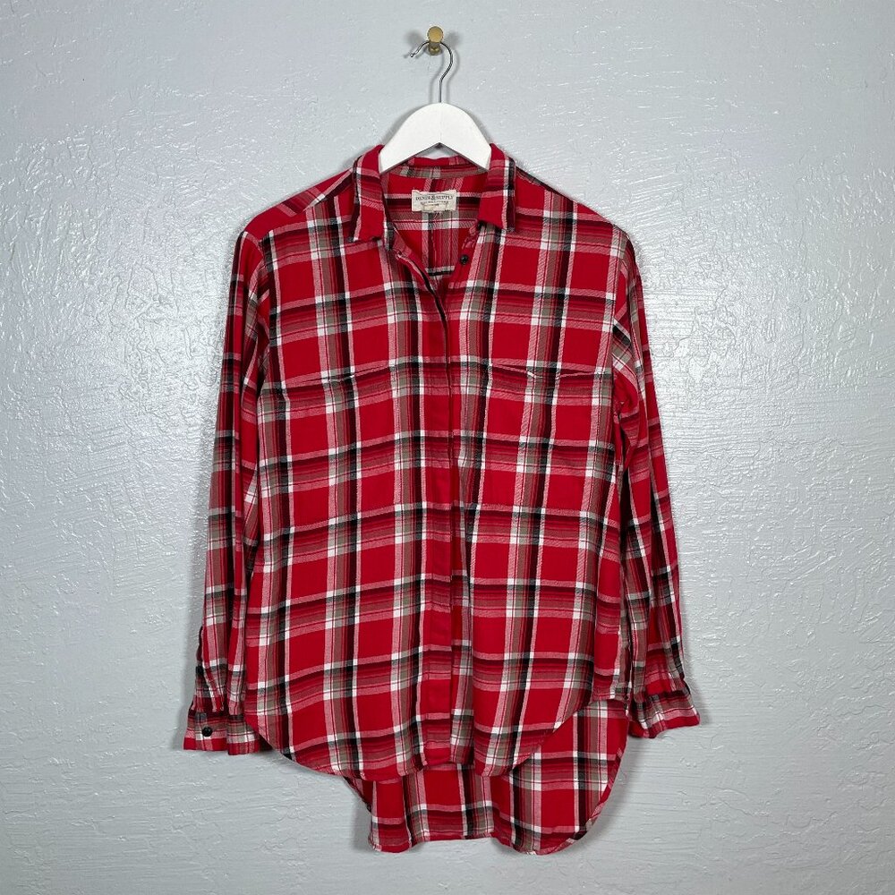 Denim & Supply Ralph Lauren Women M Red Black White Plaid Flannel Shirt Boho